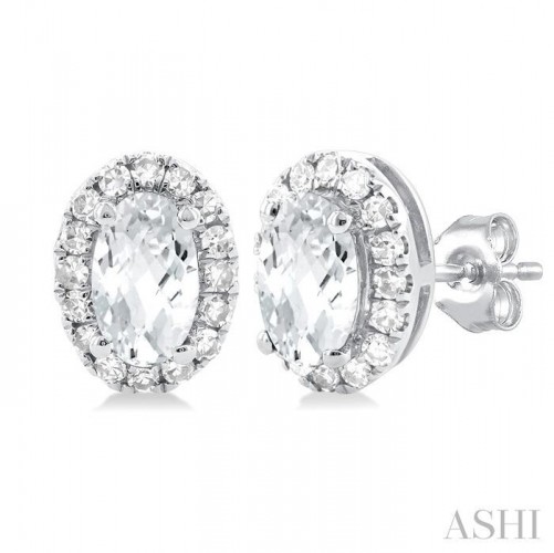 Ashi Oval and White Topaz Halo Earrings in 10K White Gold