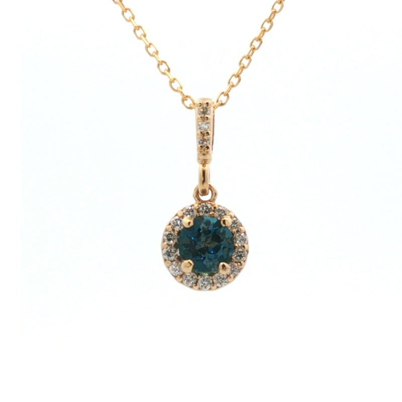 Round London Blue Topaz Pendant with Diamond Halo