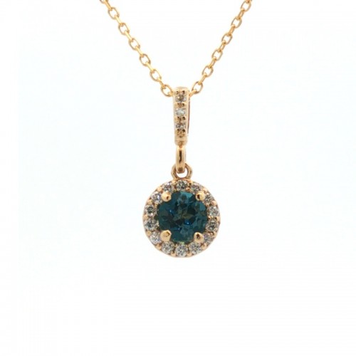 Round London Blue Topaz Pendant with Diamond Halo