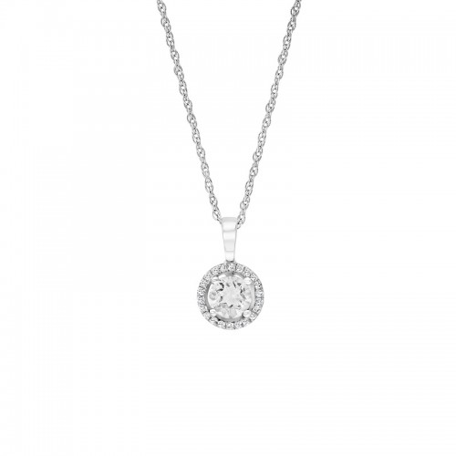 14W Round White Topaz Pendant with Halo