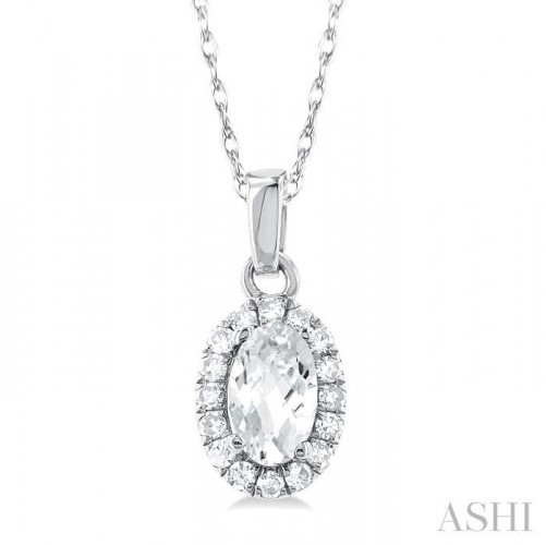 Ashi Oval White Topaz and Diamond Halo Pendant