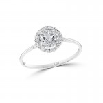 14W Round White Topaz Ring with Halo