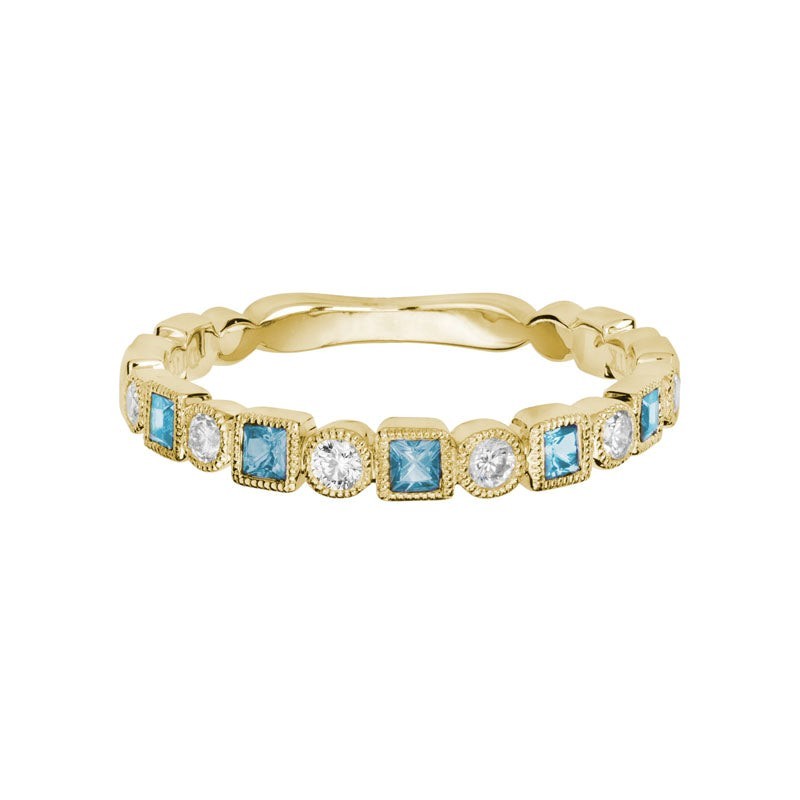 Swiss Blue Topaz and Diamond Stacking Band