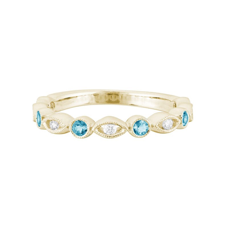 Blue Topaz and Diamond Stacking Band in 14K Yellow Gold
