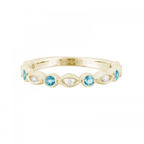 Blue Topaz and Diamond Stacking Band in 14K Yellow Gold
