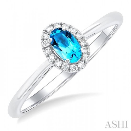 Ashi Oval Blue Topaz and Diamond Halo Ring