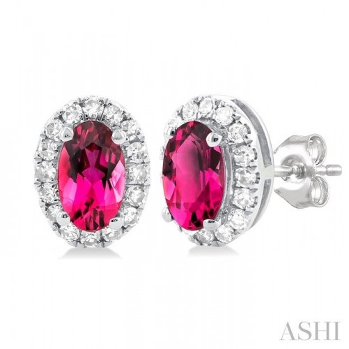 Ashi Oval Pink Tourmaline and Diamond Halo Earrings