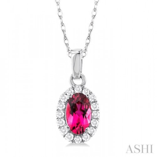 Ashi Oval Pink Tourmaline and Diamond Halo Pendant