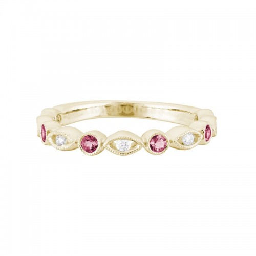 Pink Tourmaline and Diamond Stacking Band in 14K Yellow Gold