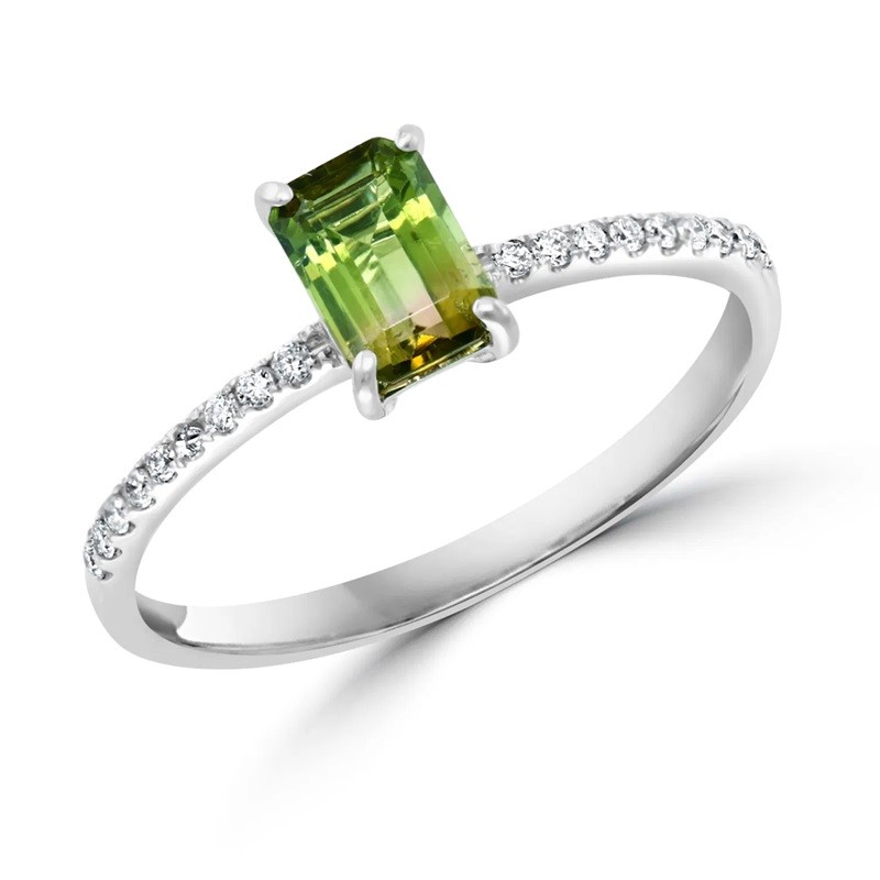 Watermelon Tourmaline Ring with Diamonds in 14K White Gold
