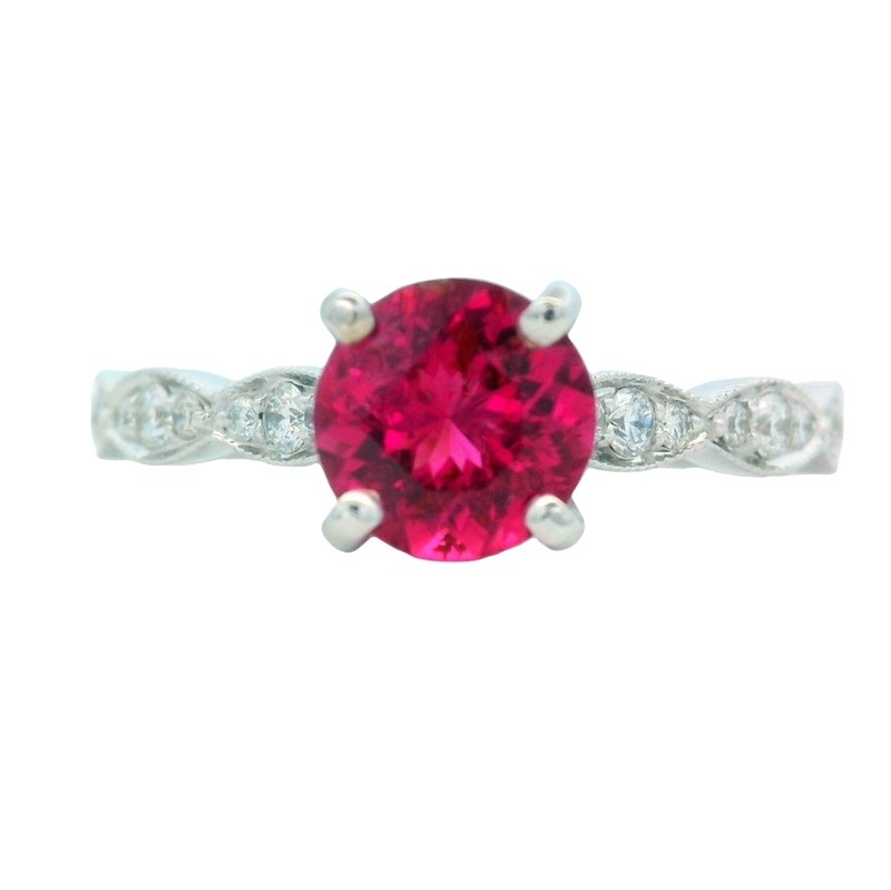 Pink Tourmaline Ring with Diamonds in 14K White Gold