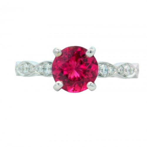 Pink Tourmaline Ring with Diamonds in 14K White Gold