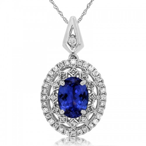 Tanzanite and Diamond Pendant in 14K White Gold