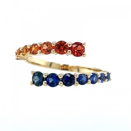 Ombré Orange and Blue Sapphire Bypass Ring