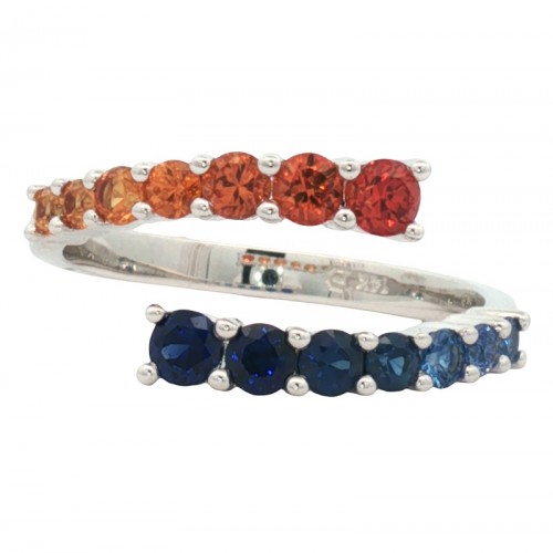 Ombré Orange and Blue Sapphire Bypass Ring