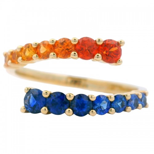 Ombré Orange and Blue Sapphire Bypass Ring
