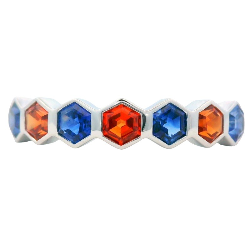 Honeycomb Sapphire Spirit Ring in 14K White Gold