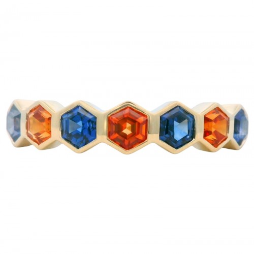 Honeycomb Sapphire Spirit Ring in 14K Yellow Gold