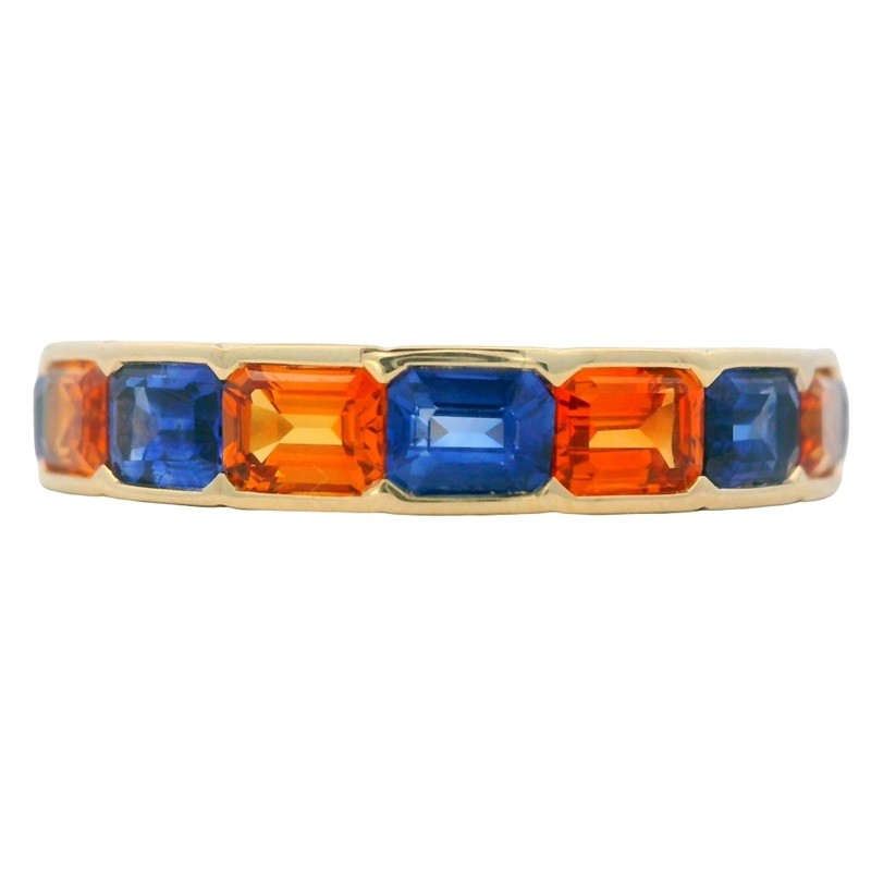 Orange and Blue Sapphire Bezel Band