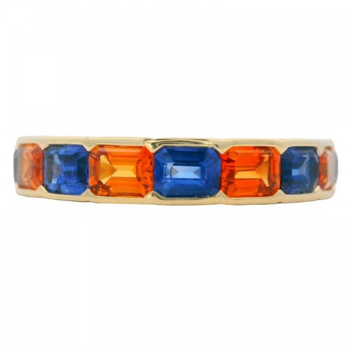 Orange and Blue Sapphire Bezel Band