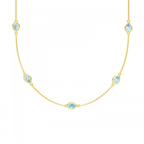 Sky Blue Topaz Station Necklace in 10K Yellow Gold