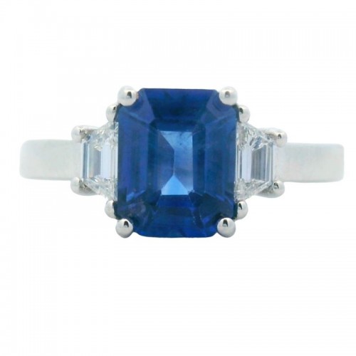 Three Stone Blue Sapphire and Diamond Ring in 18K White Gold