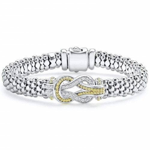 Lagos 9mm Two Tone Knot Diamond Caviar Bracelet