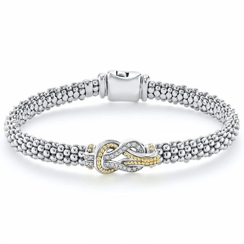 Lagos 6mm Two Tone Knot Diamond Caviar Bracelet