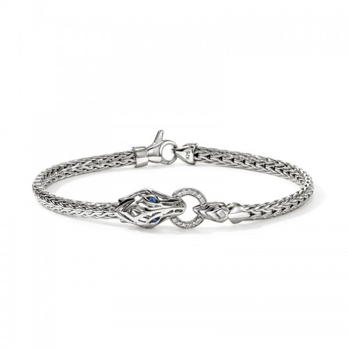 John Hardy 3.5mm Naga Bracelet with Diamonds and Sapphire in Sterling Silver