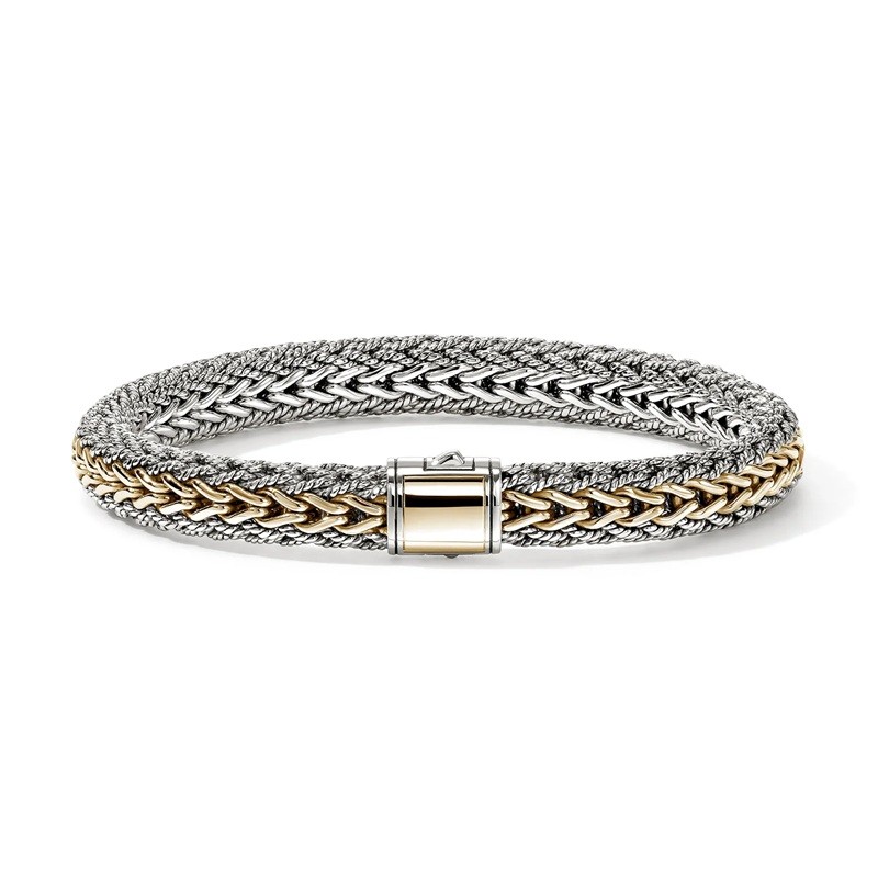 John Hardy 8mm Icon Reversible Bracelet in Sterling Silver and 14K Yellow Gold