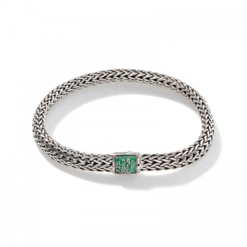 John Hardy Classic Chain 6.5mm Reversible Bracelet with Emeralds