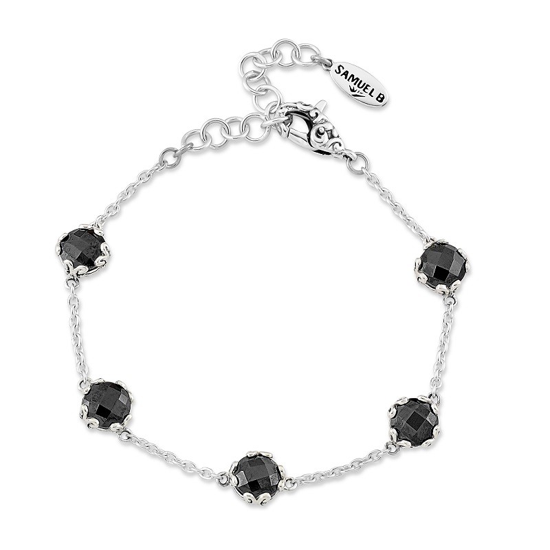 Sterling Silver Black Spinel Station Bracelet