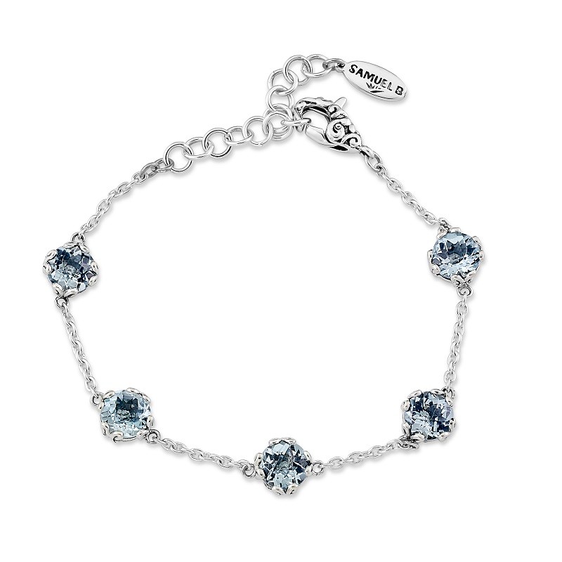 Sterling Silver Blue Topaz Station Bracelet