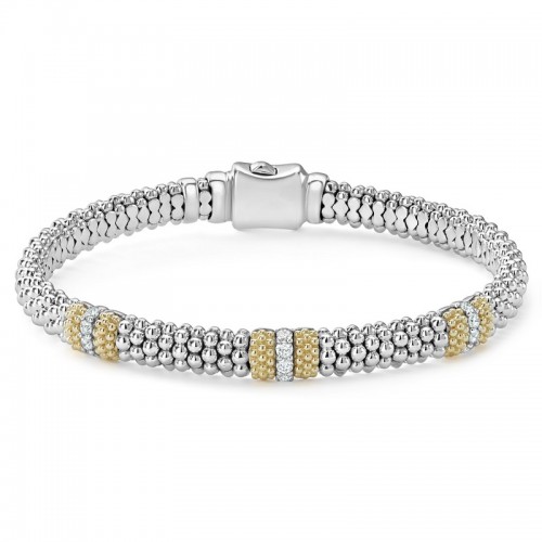 Lagos 6mm Three Station Diamond Caviar Bracelet