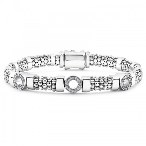 Lagos Three Station Diamond Circle Caviar Bracelet