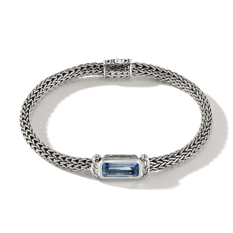 John Hardy 5mm Classic Chain Station Bracelet with Aquamarine