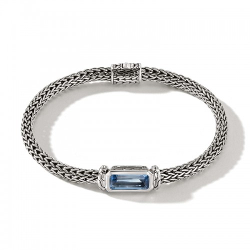 John Hardy 5mm Classic Chain Station Bracelet with Aquamarine