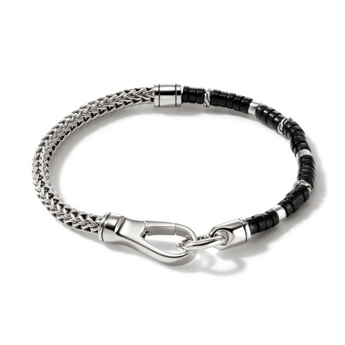 John Hardy 4.5mm Heishi Bracelet with Black Onyx and Hook Clasp