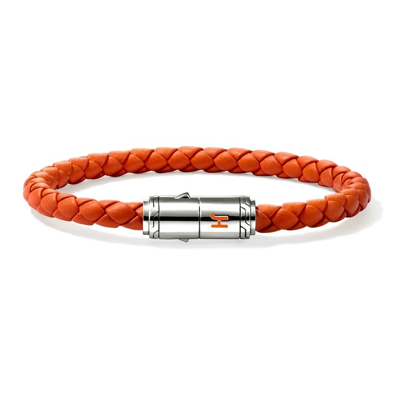 John Hardy 6mm Essential Orange Leather Bracelet with Sterling Silver