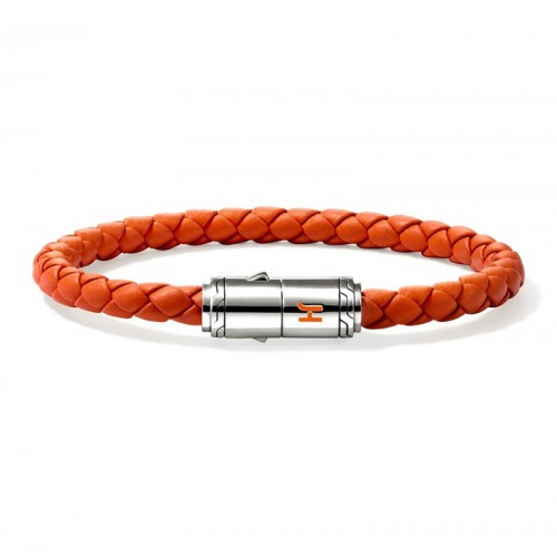 John Hardy 6mm Essential Orange Leather Bracelet with Sterling Silver