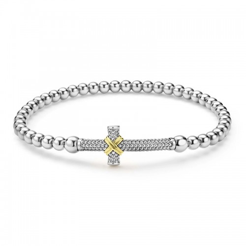 Lagos Signature Caviar Two-Tone Cross Stretch Bracelet