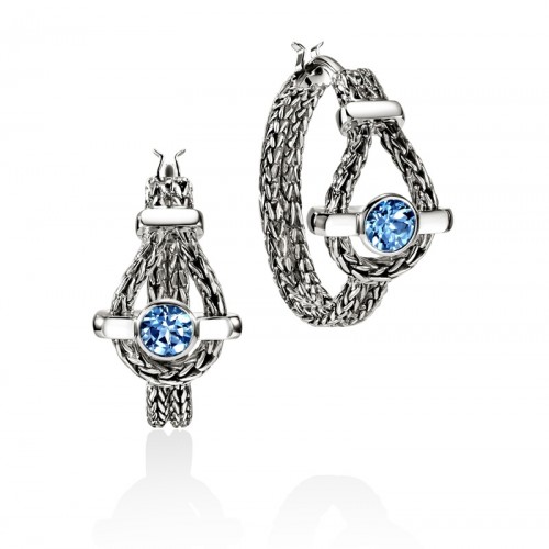 John Hardy 21mm Icon Hoops with Swiss Blue Topaz in Sterling Silver