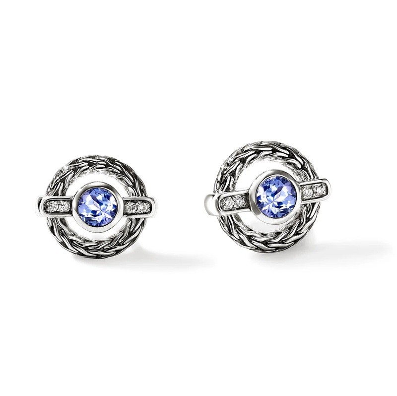John Hardy Icon Stud Earrings with Tanzanite and Diamonds