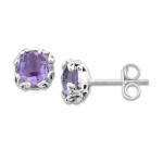Sterling Silver Round Amethyst Studs