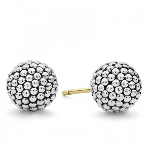 Lagos Silver Beaded Stud Earrings