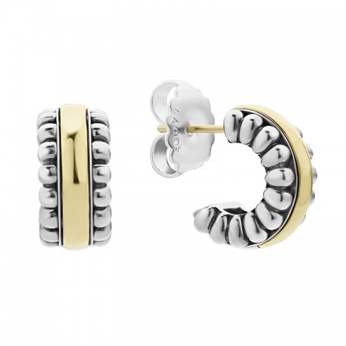 Lagos Signature Caviar Two Tone Small Flute Hoop Earrings