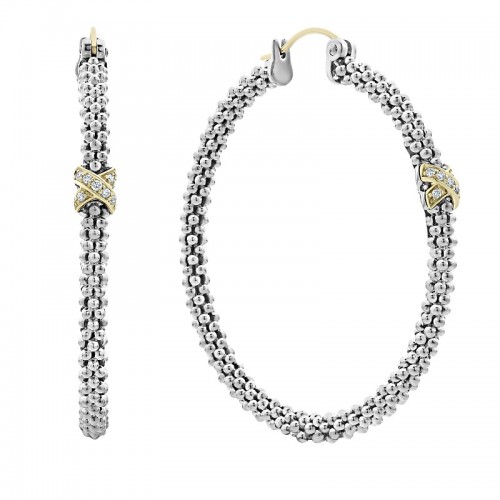 Lagos Large X Diamond Caviar Hoop Earrings