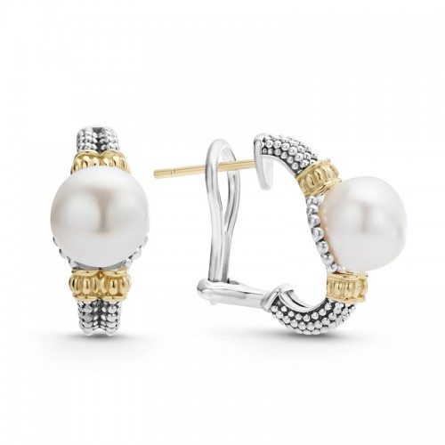 Lagos Two Tone Pearl Hoop Earrings