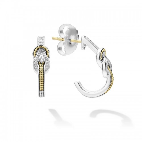 Lagos Newport Two-Tone Knot Kiamond Half Hoop Earrings