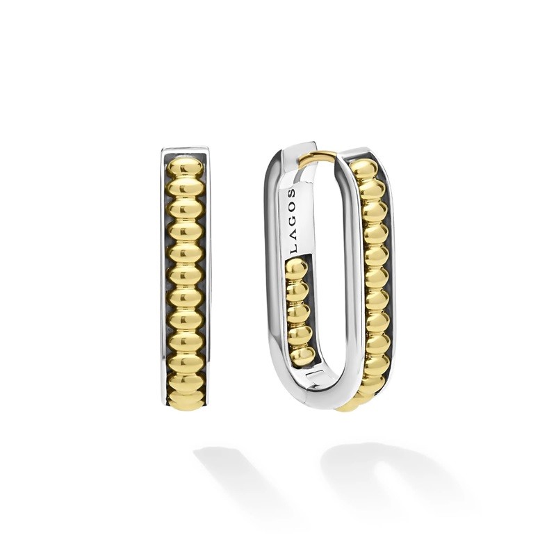 Lagos Signature Caviar Two-Tone Linear Hoops